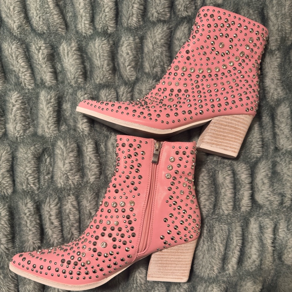 Pink Studded Heeled Shoes Beast Fashion